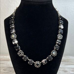 Mariana rosette necklace featuring Swarovski crystals & fabric beads